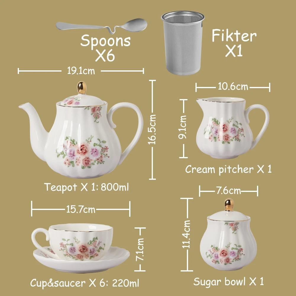Sweejar Porcelain Tea Sets British Royal Series, 8 OZ Cups & Saucer Service for
