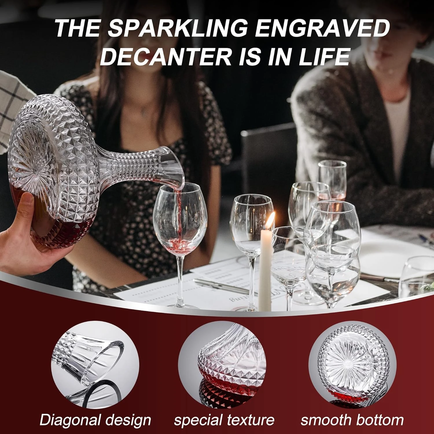 Paysky Thick Wine Decanter with Gift Box, Crystal Glass Engraved Decanter, Elega