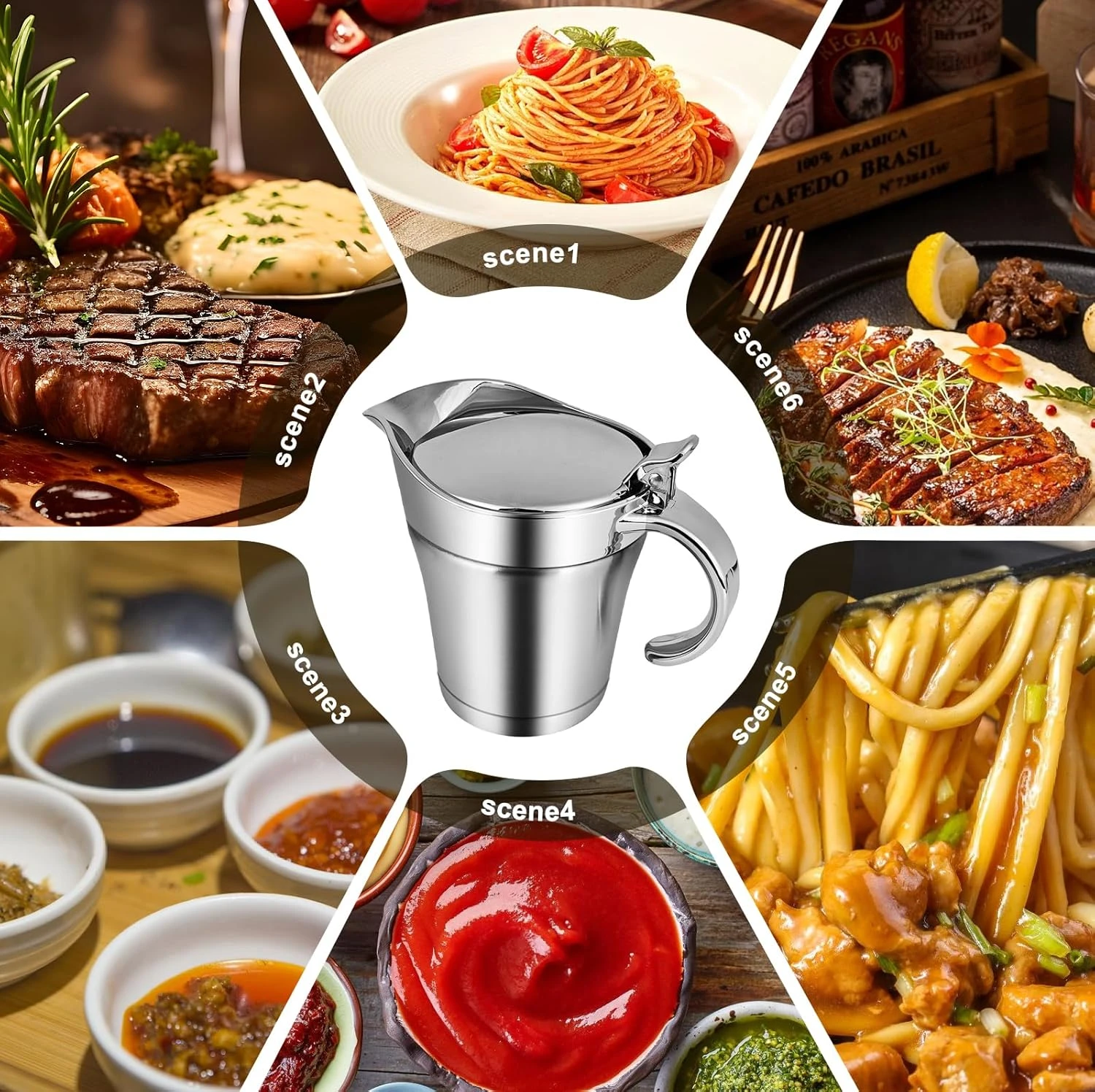 MEGYAD 500 ml Stainless Steel Thermal Gravy Boat: Gravy Boat Sauce Jug with Hing