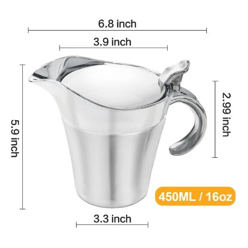 ISTOOLL Stainless Steel Gravy Boat, Double Insulated Gravy Sauce Jug with Hinged