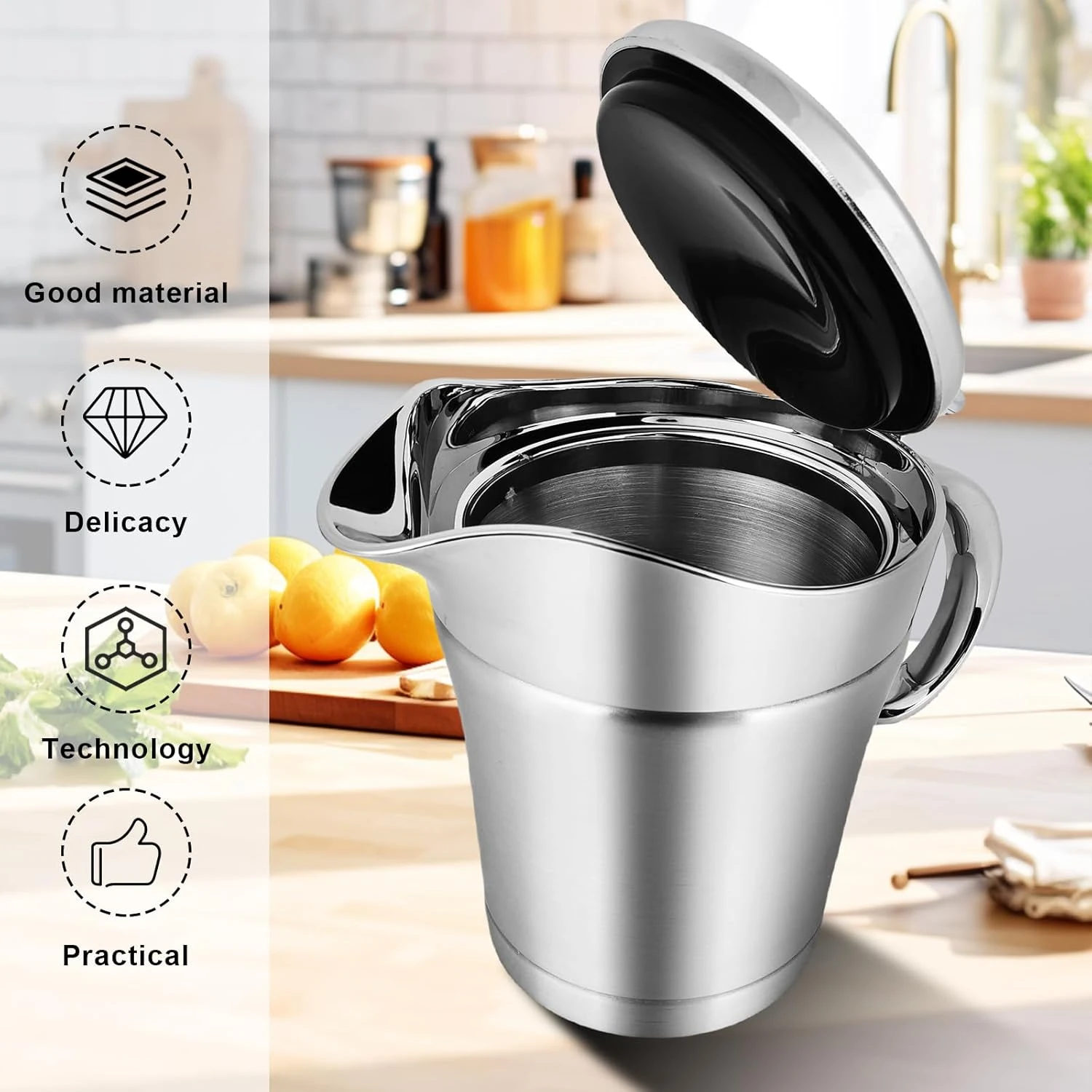 Stainless Steel Thermal Gravy Boat 500 ml, Double Insulated Sauce Jug, Elegant S