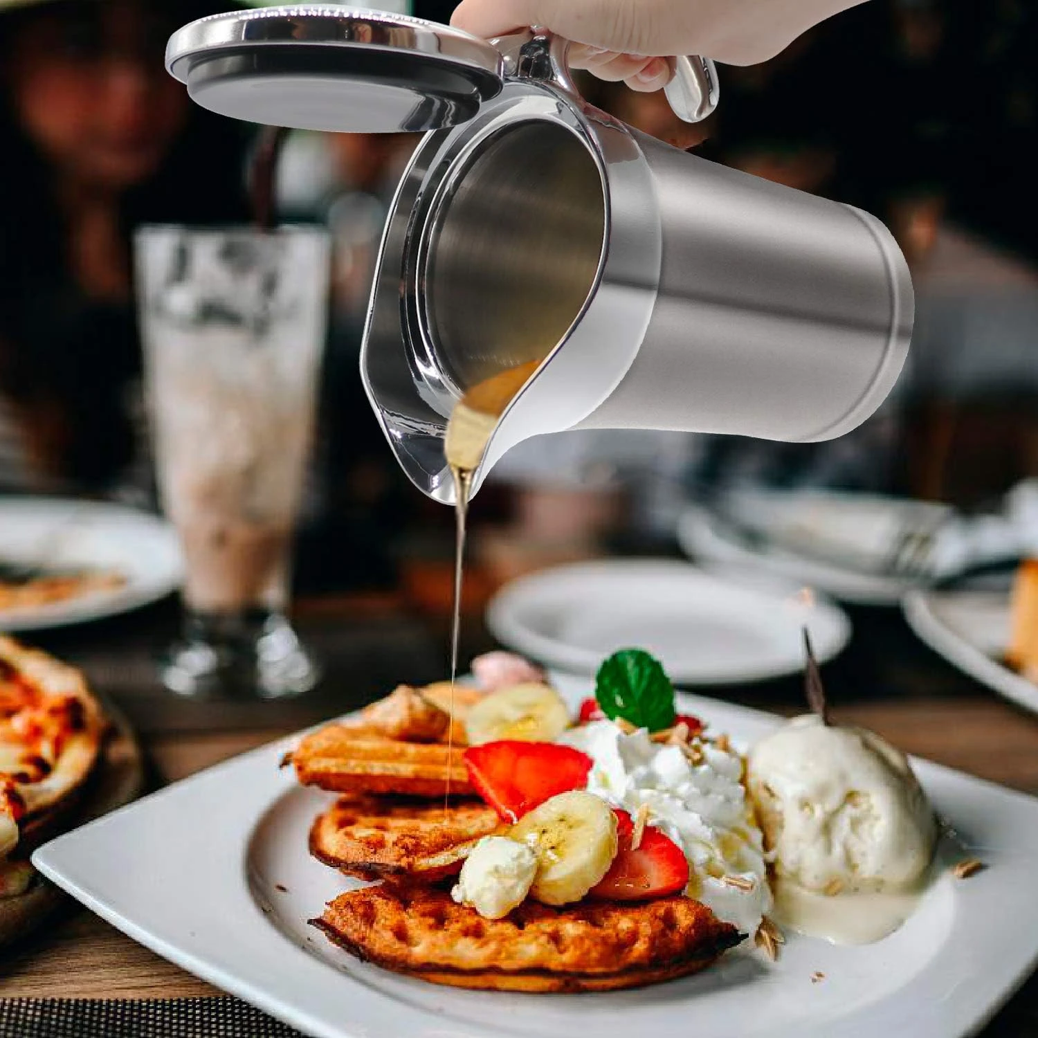 IAXSEE Gravy Boat 32oz Extra Large Double Insulated 304 Stainless Steel, Gravy W