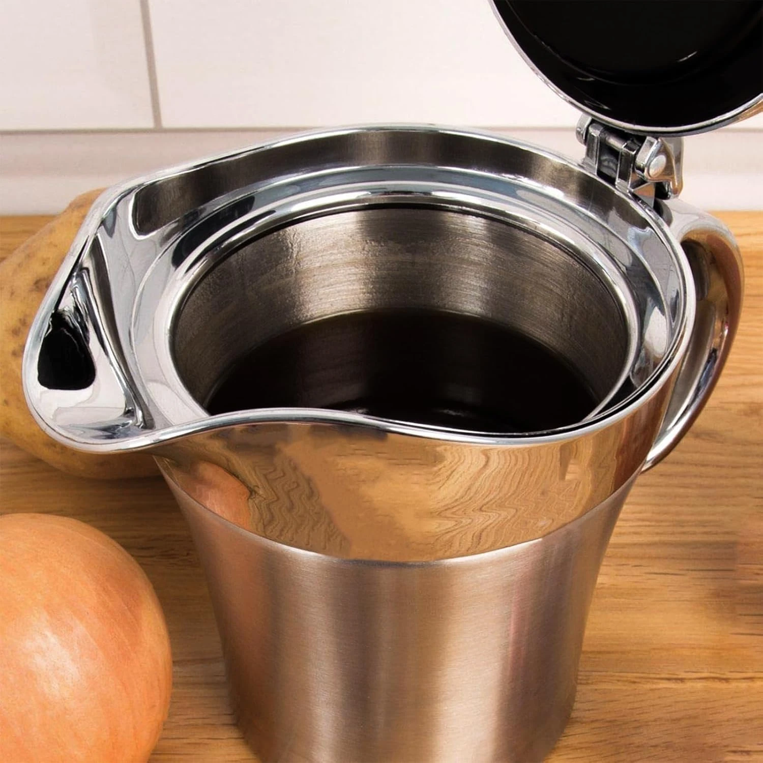 Suptizizkz Stainless Steel Double Insulated Gravy Boat, Sauce Jug with Hinged Li