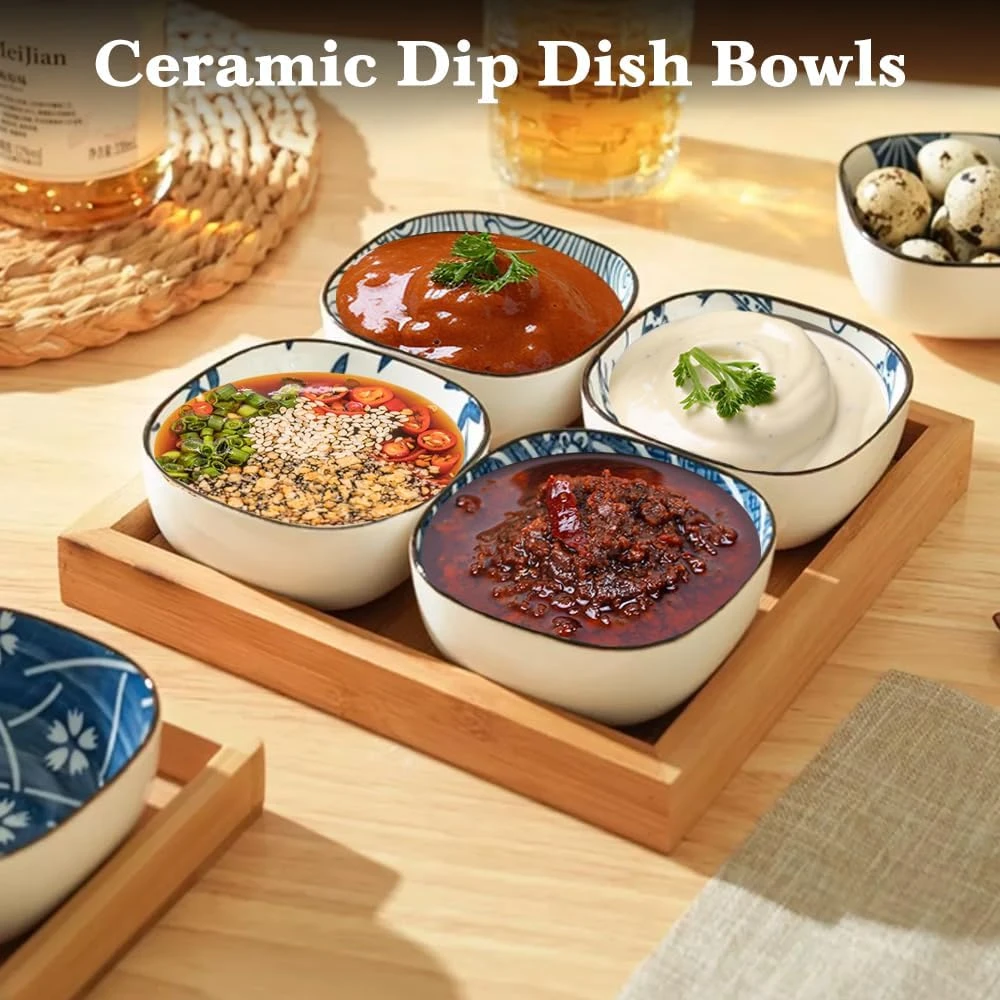 Uoexziyi Ceramic Sauce Dishes - Set of 6 Appetizer Plates, Dipping Bowls for Sus