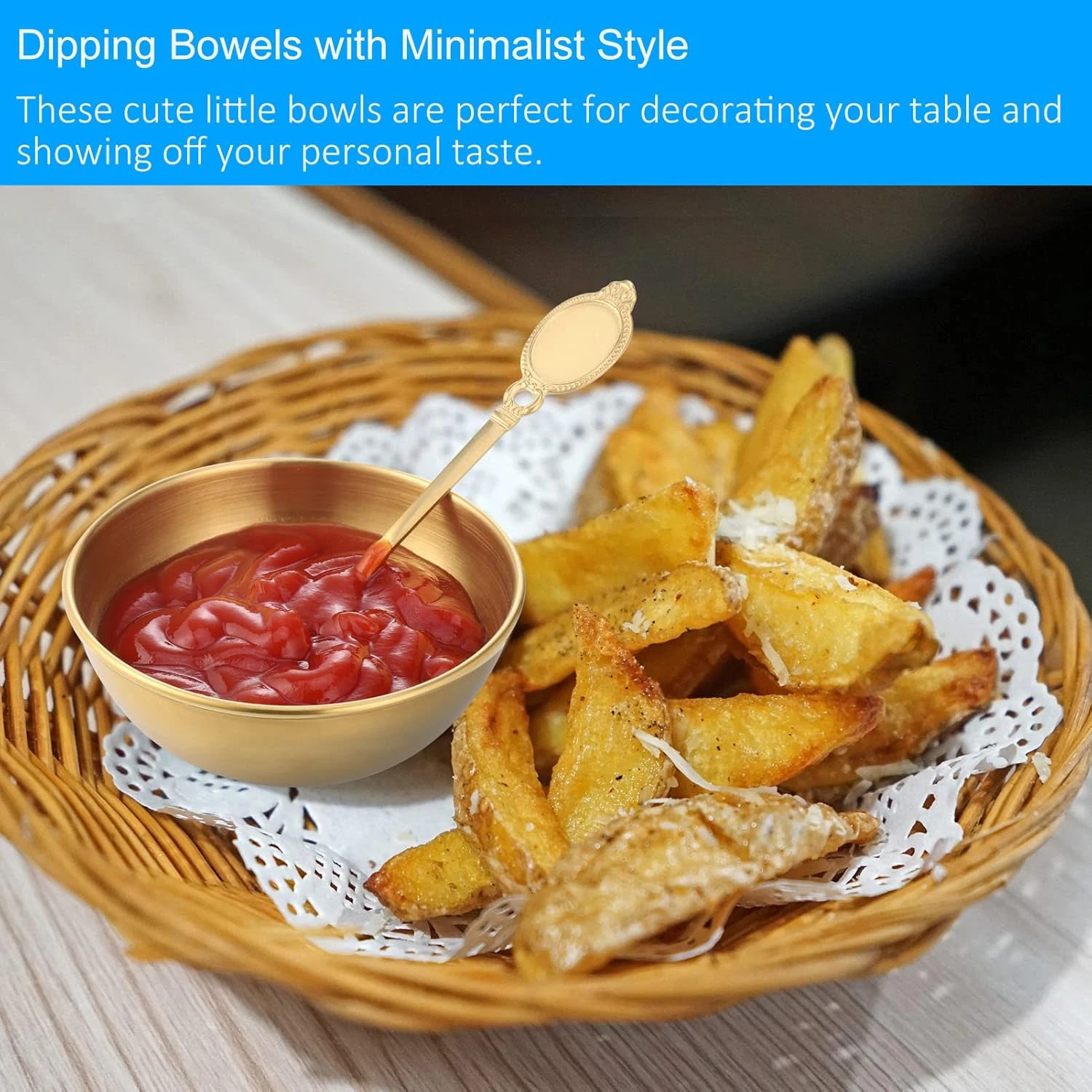 Dipping Bowls Set of 6, Stainless Steel Golden Dip Bowls, Serving Dishes Set, Ta