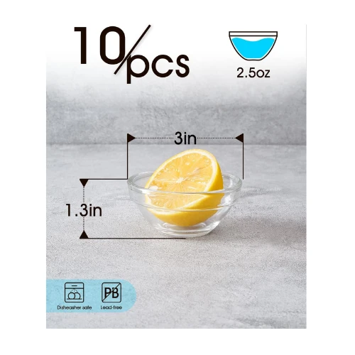 beroca Mini Glass Bowls, 3in 2.5oz Small Prep Bowl, 10 pcs Stackable Pinch Bowls