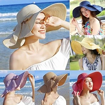 JOYEBUY Women Big Bowknot Straw Hat Floppy Foldable Roll up UV Protection Beach 