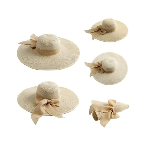 JOYEBUY Women Big Bowknot Straw Hat Floppy Foldable Roll up UV Protection Beach 