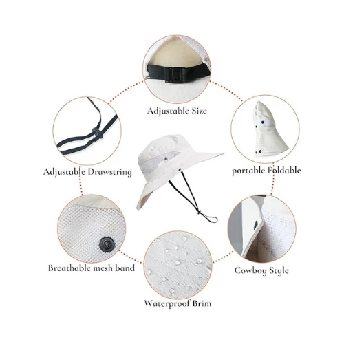 NPJY Sun Hat Womens Men 3” Wide Brim UPF 50+ Fishing Beach Bucket Hats