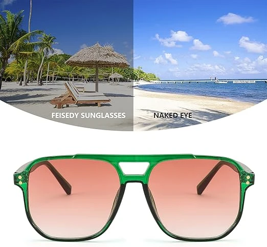 FEISEDY Retro Square Sunglasses Women Men 70s Vintage Trendy Plastic Frame Sun G