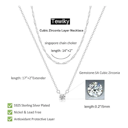 Tewiky Diamond Necklaces for Women, Dainty Gold Necklace 14k Gold Plated Long La
