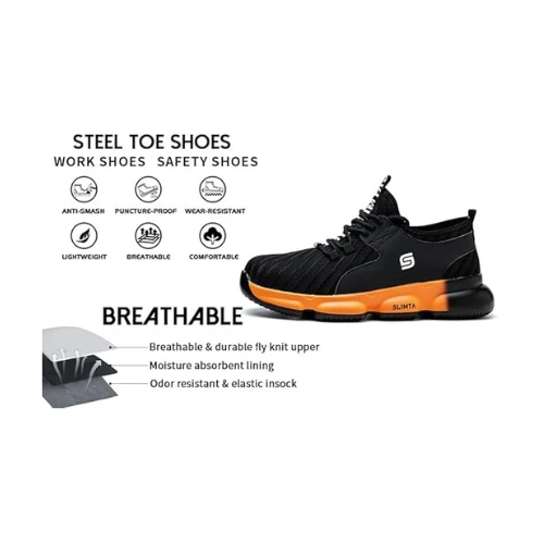 SLIMTA® Safety Shoes for Men Women Steel Toe Boots Non-Slip Lightweight Breathab