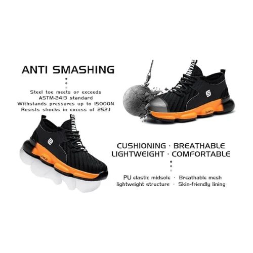SLIMTA® Safety Shoes for Men Women Steel Toe Boots Non-Slip Lightweight Breathab