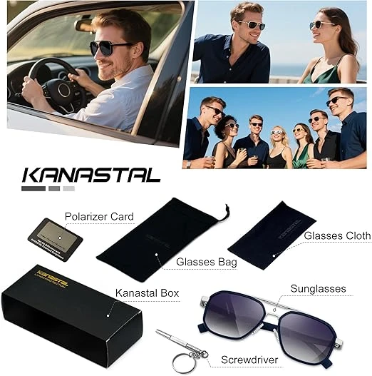 KANASTAL Metal Frame Sunglasses for Men, Polarized Sun Glasses Military Goggles 