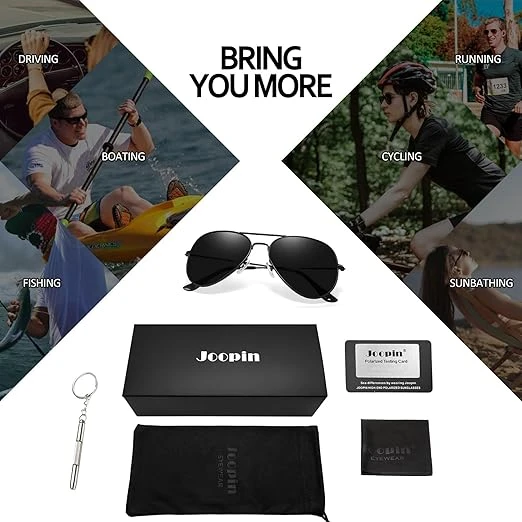 Joopin Polarized Sunglasses for Men Women, Classic Metal Shades With Spring Hing