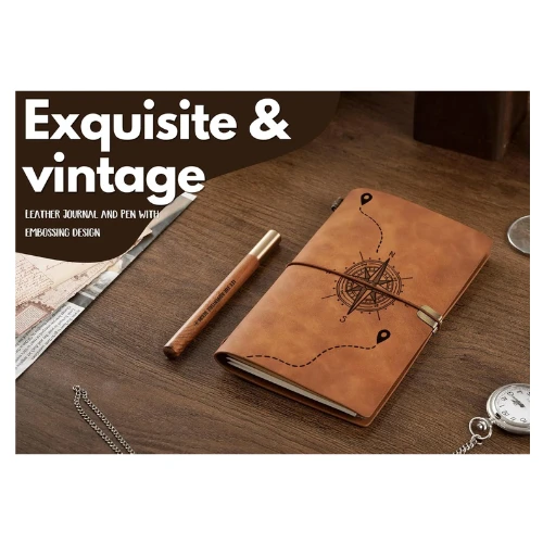 InnoBeta Refillable Leather Journal Travelers Notebook 7x5 Inches, Travel Diary 