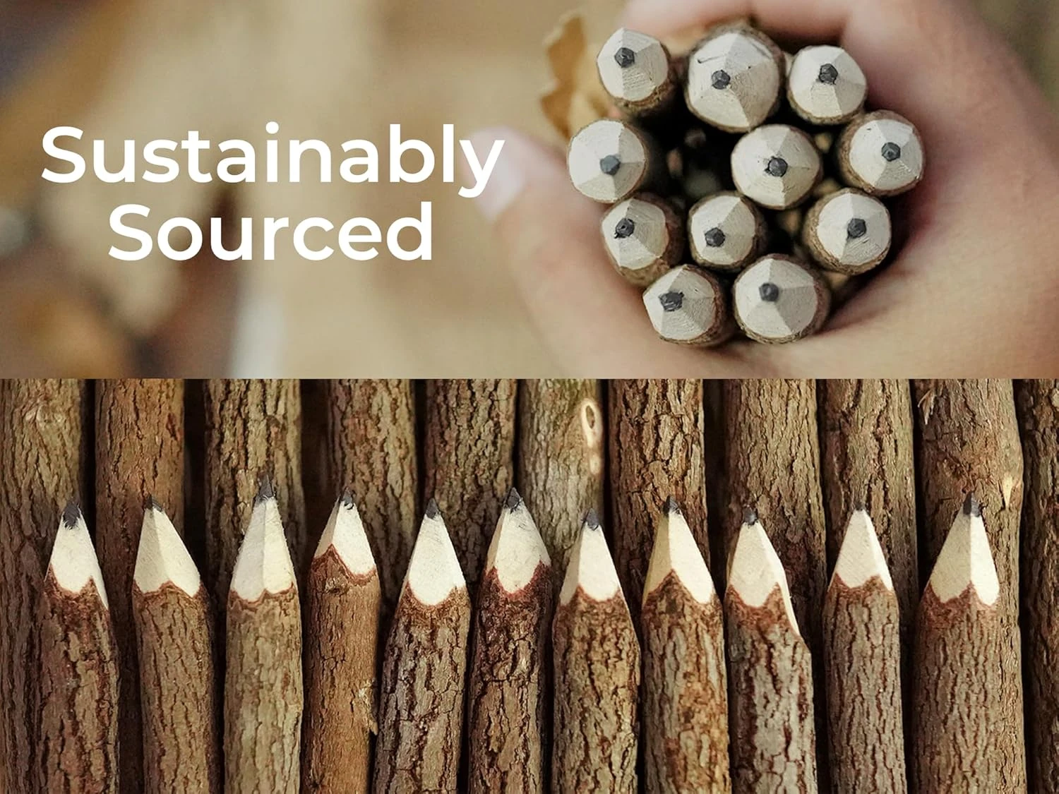 BSIRI Black 3 Inch Wood of 12 in Pack Tree Bark Pencil Favors in Wooden Rustic T