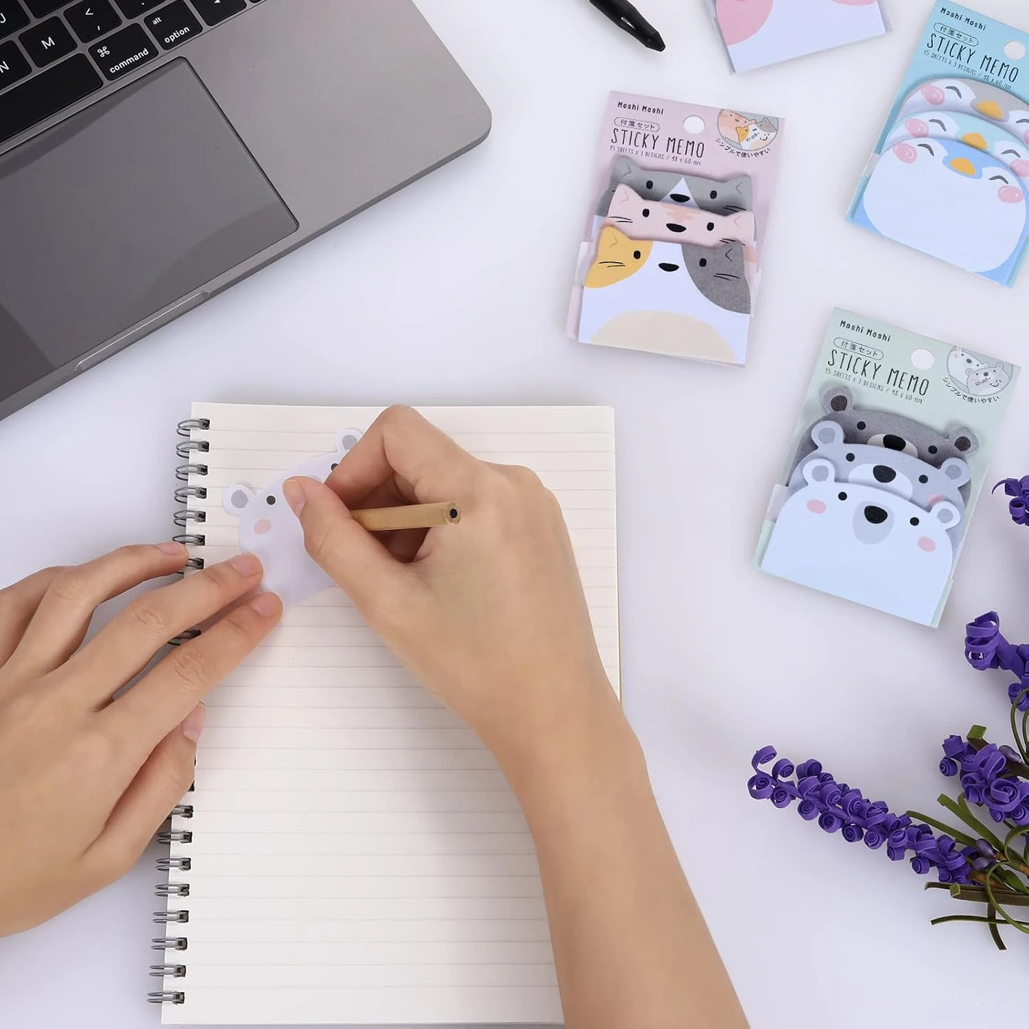 Molain Cute Stationery Sticky Notes, 6 Pack Cartoon Sticky Notes Animals Shape M