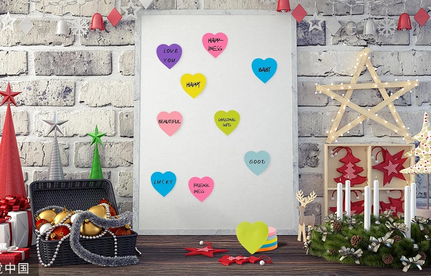 Beynant Heart Sticky Notes 3x3 in, 8 Pads, Super Cute Bright Color Strong Adhesi