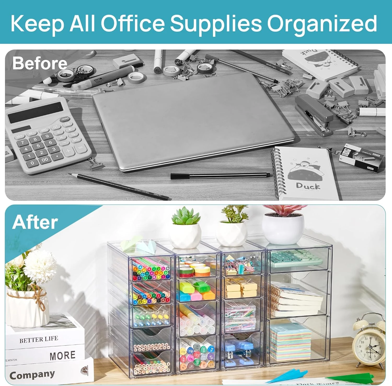 Vtopmart Acrylic Organizer with 16 Drawers (4 Set),Clear Storage Drawers for Off