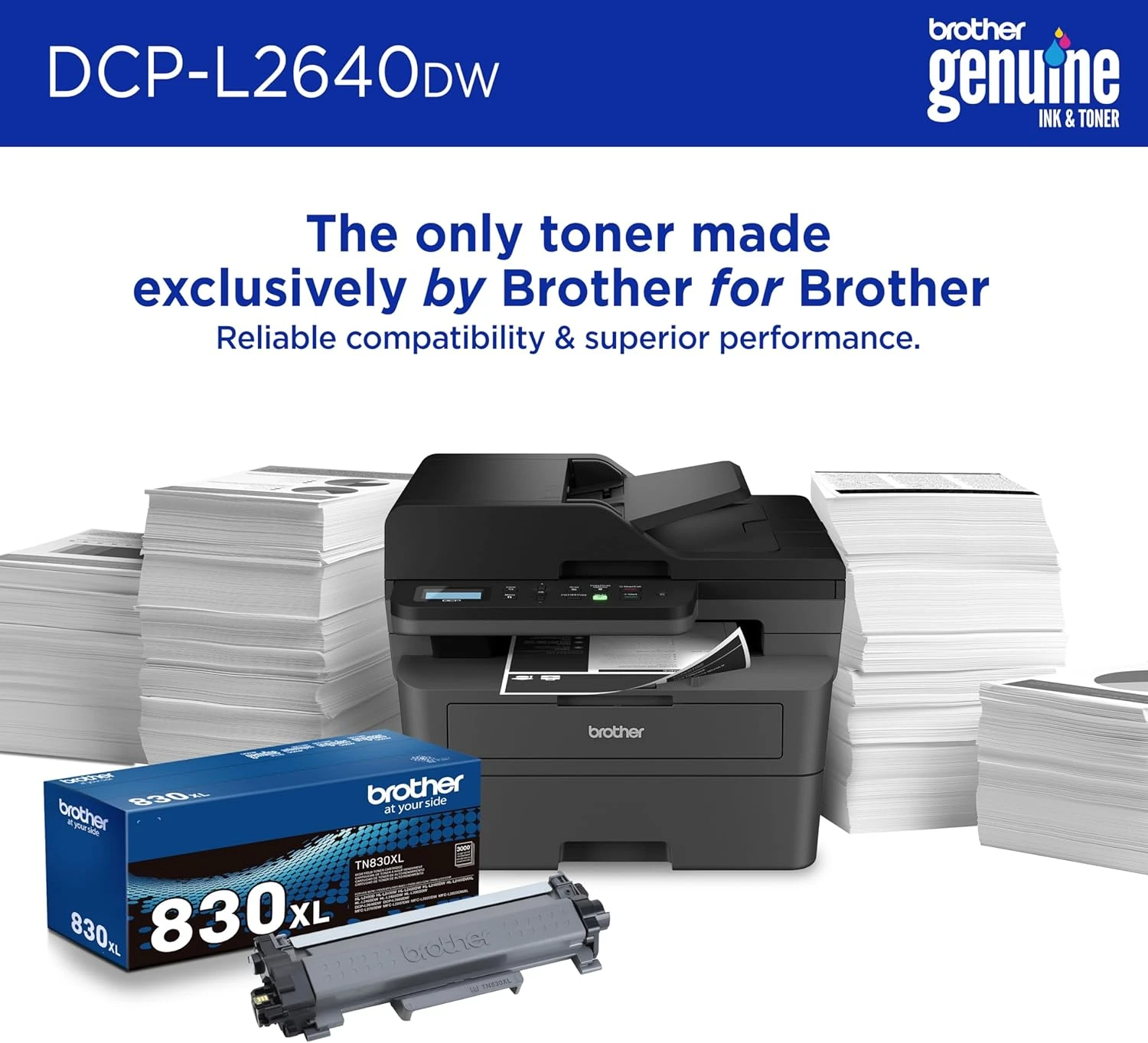 Brother DCP-L2640DW Wireless Compact Monochrome Multi-Function Laser Printer wit