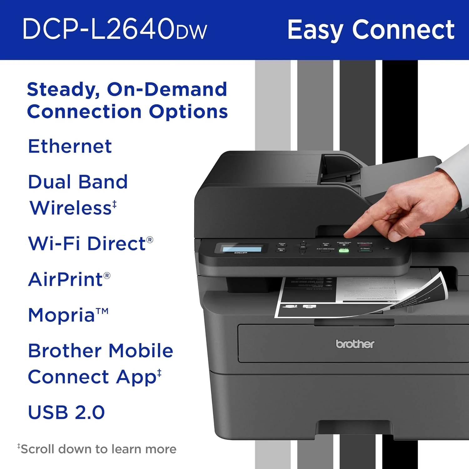 Brother DCP-L2640DW Wireless Compact Monochrome Multi-Function Laser Printer wit