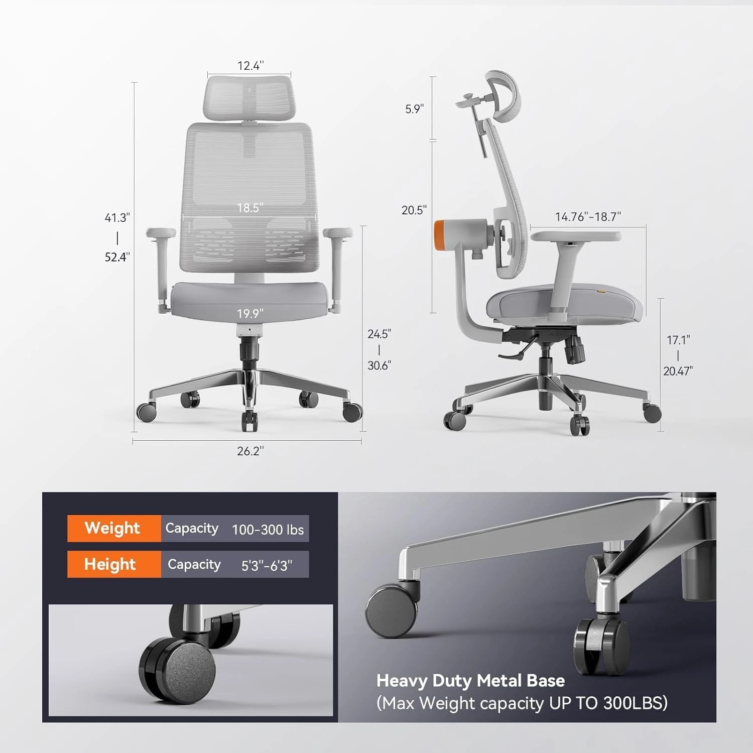 DROGO Ergonomic Office Chair for Work from Home, High Back Computer Chair with A