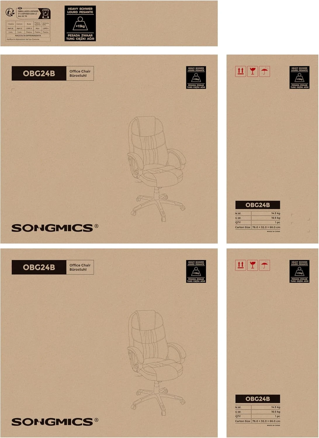 Songmics Office Chair Swivel Office Chair, Max. Load Capacity 150 Kg, Black Obg2