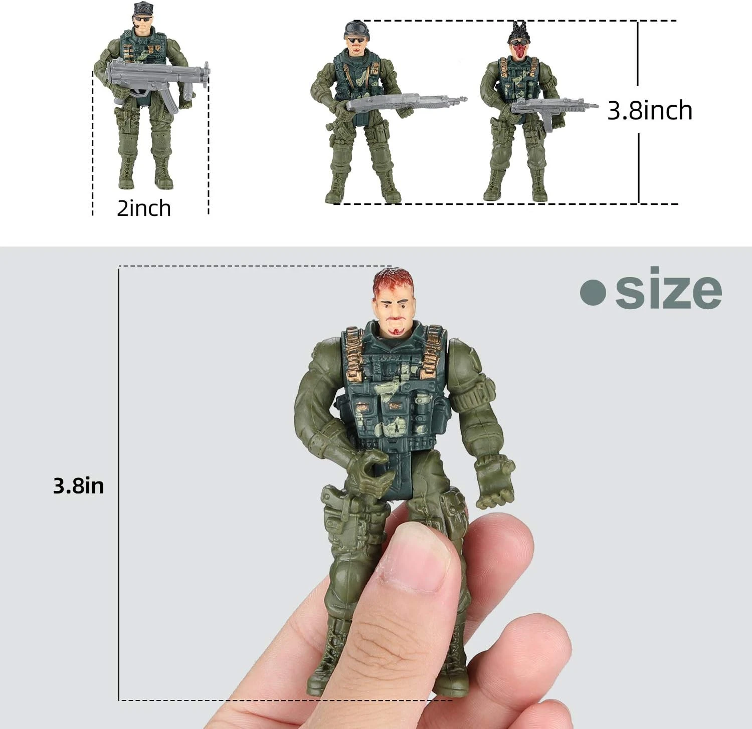 Hautton Soldier Action Figures Toy, 8 Army Men with Weapons Accessories, Removab