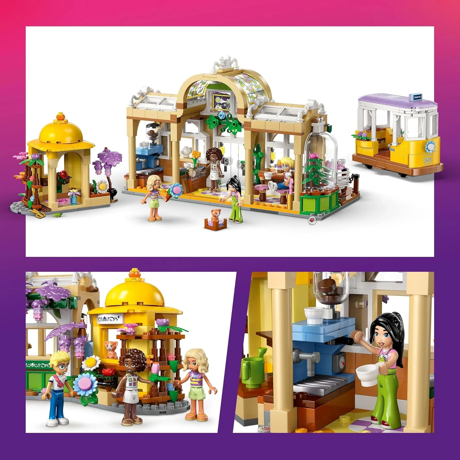 LEGO Friends Plant Café & Flower Shop Toy - Building Set with 4 Mini Dolls, a Ca
