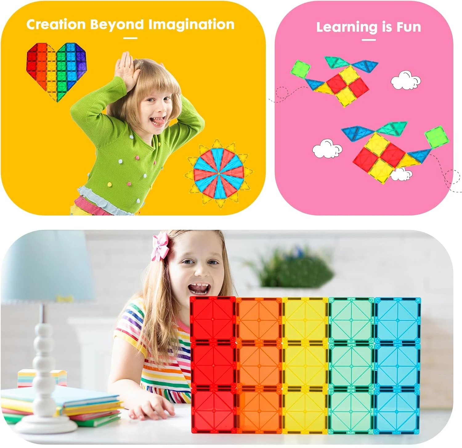 Gemmicc Magnetic Tiles, Deluxe 136 PCS Building Blocks Magnet Toys for Kids,3D M