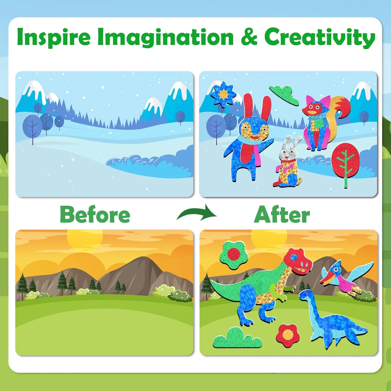 ZMLM Art Craft Activity for Kid: Foil Art Dinosaur & Animal Travel Toys, No Mess