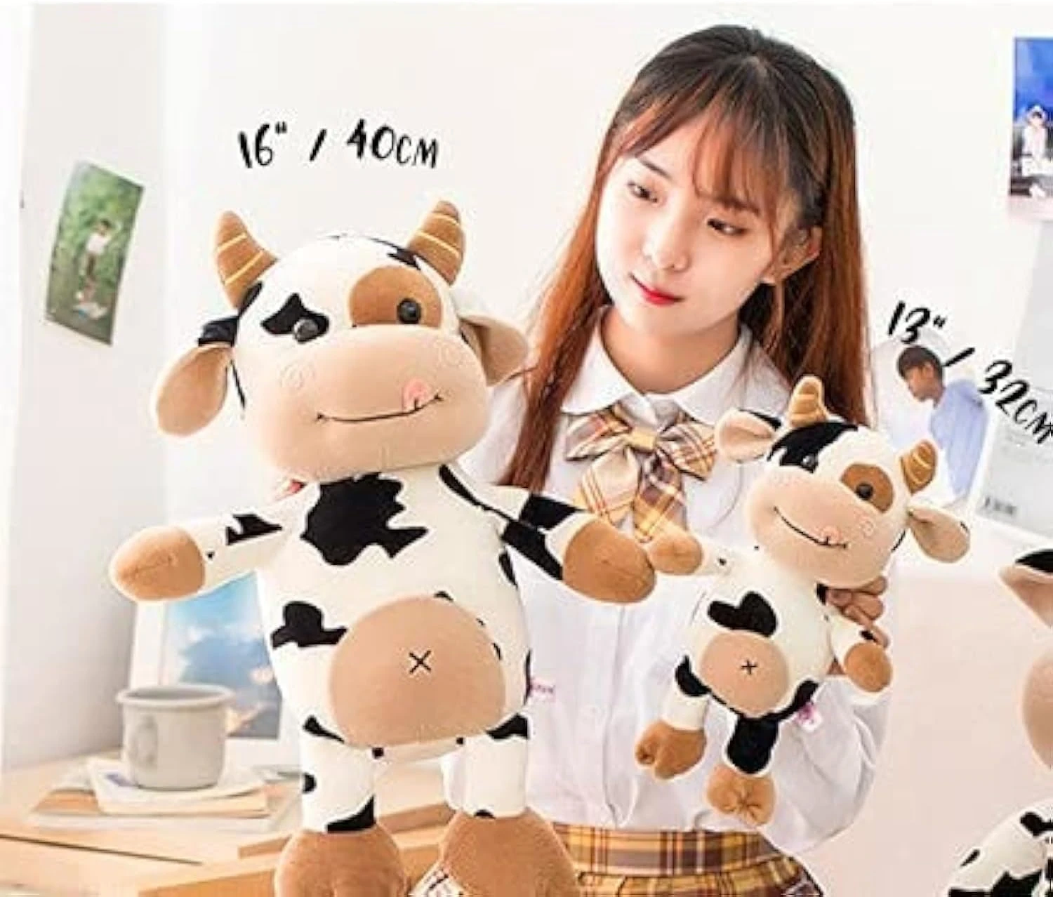 COOLBABY cow plush toy,16 inch stuffed animal throw plushie pillow doll,soft flu