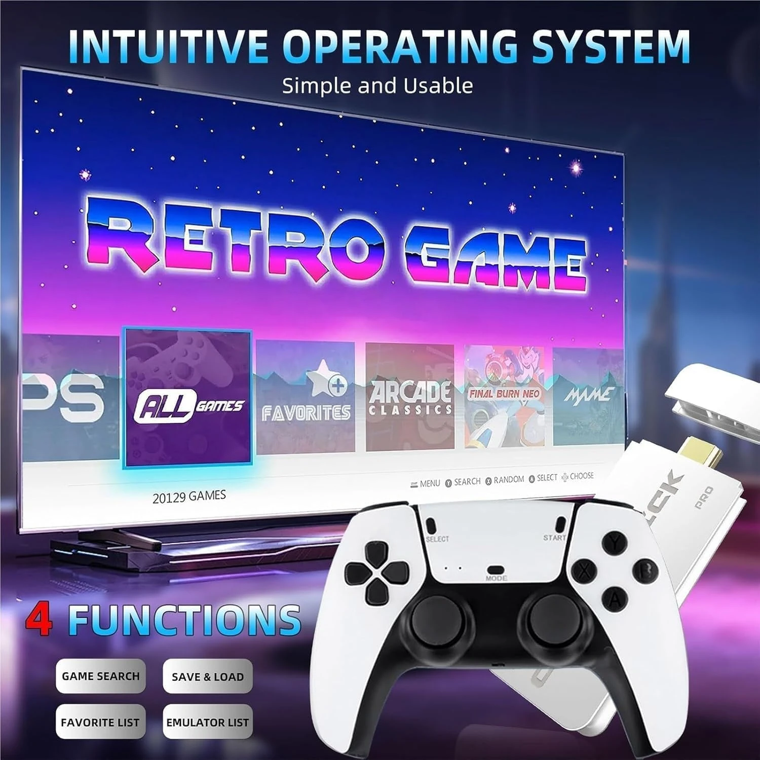 2025 New Retro Gaming Stick – Plug & Play Retro Gaming Console with 21500+ Class