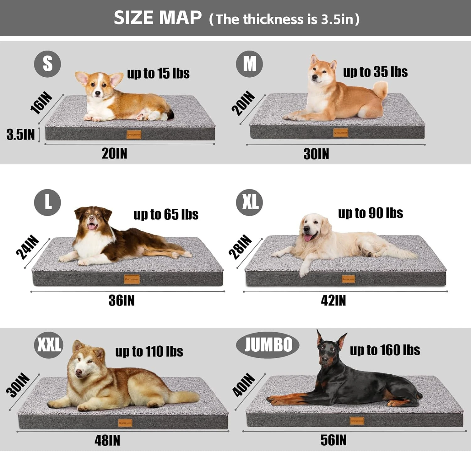 Patas Lague Orthopedic XL Dog Bed for Large Dogs 42''X28'', Soft Comfortable Wat