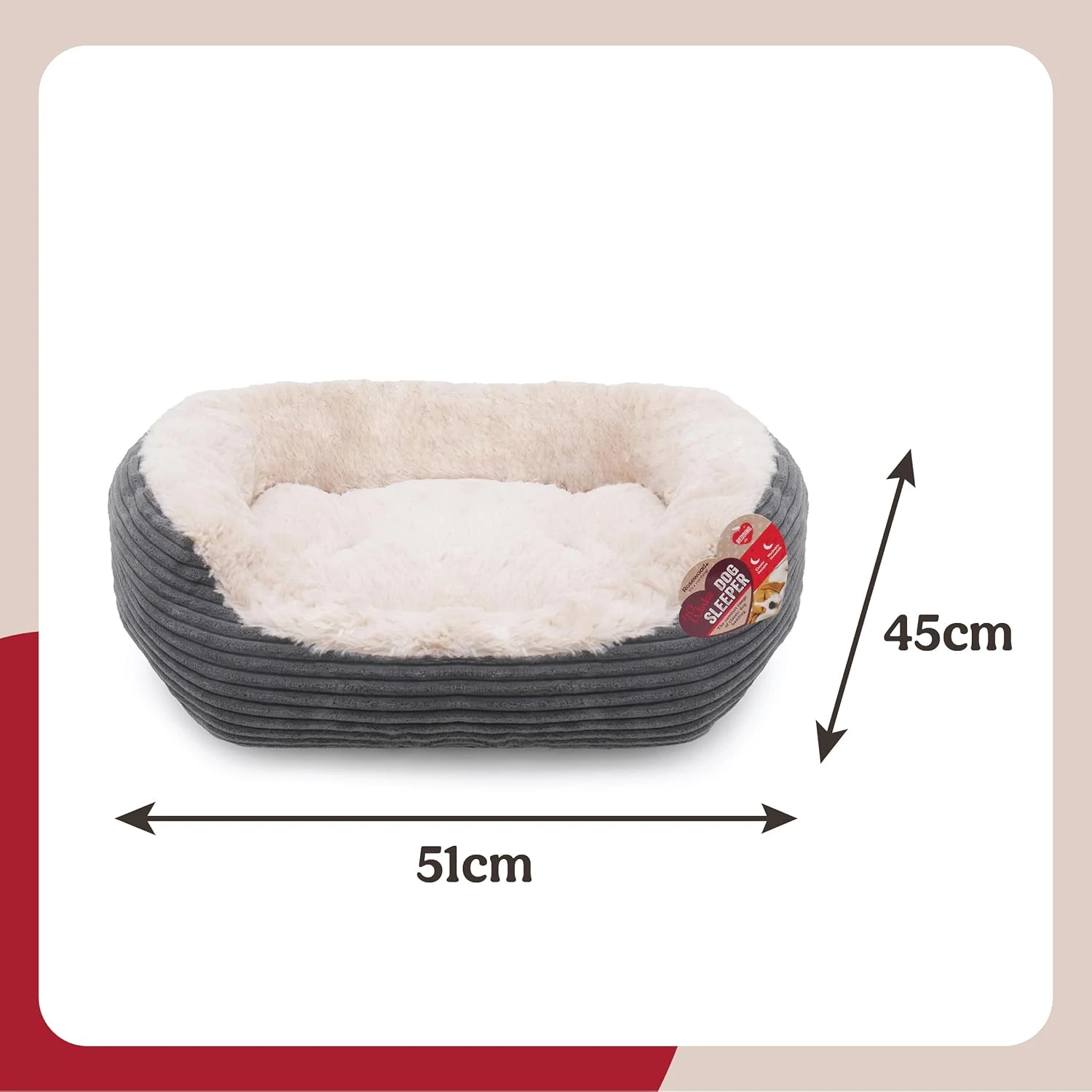 Rosewood Grey Jumbo Cord/Plush Oval Dog Bed, Small