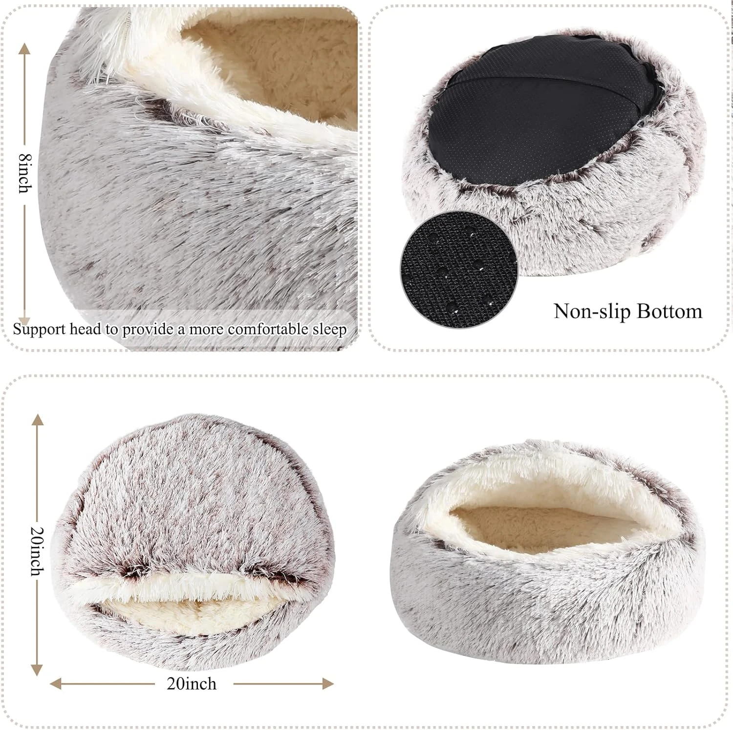 Calming Dog Beds & Cat Cave Bed with Hooded Cover,Removable Washable Round Beds 