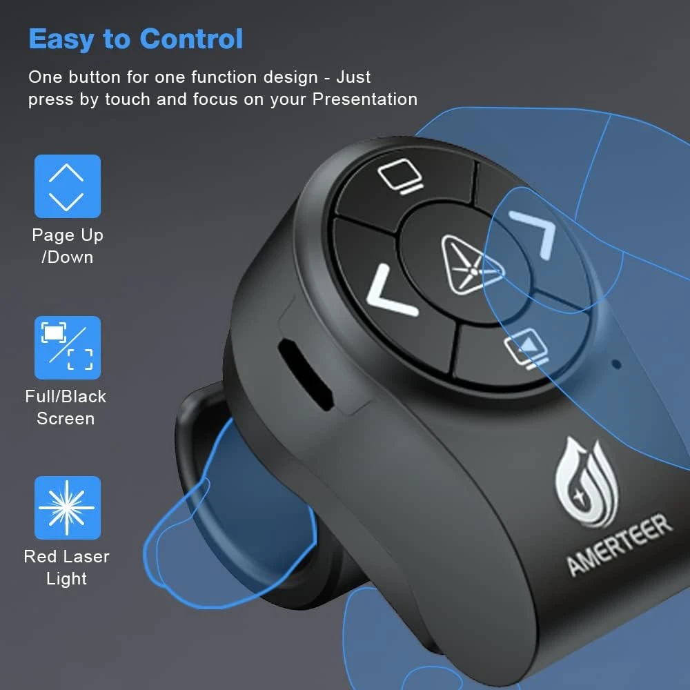 AMERTEER AMERTEER Wireless Presenter RF 2.4GHz Presentation Laser Pointer Finger