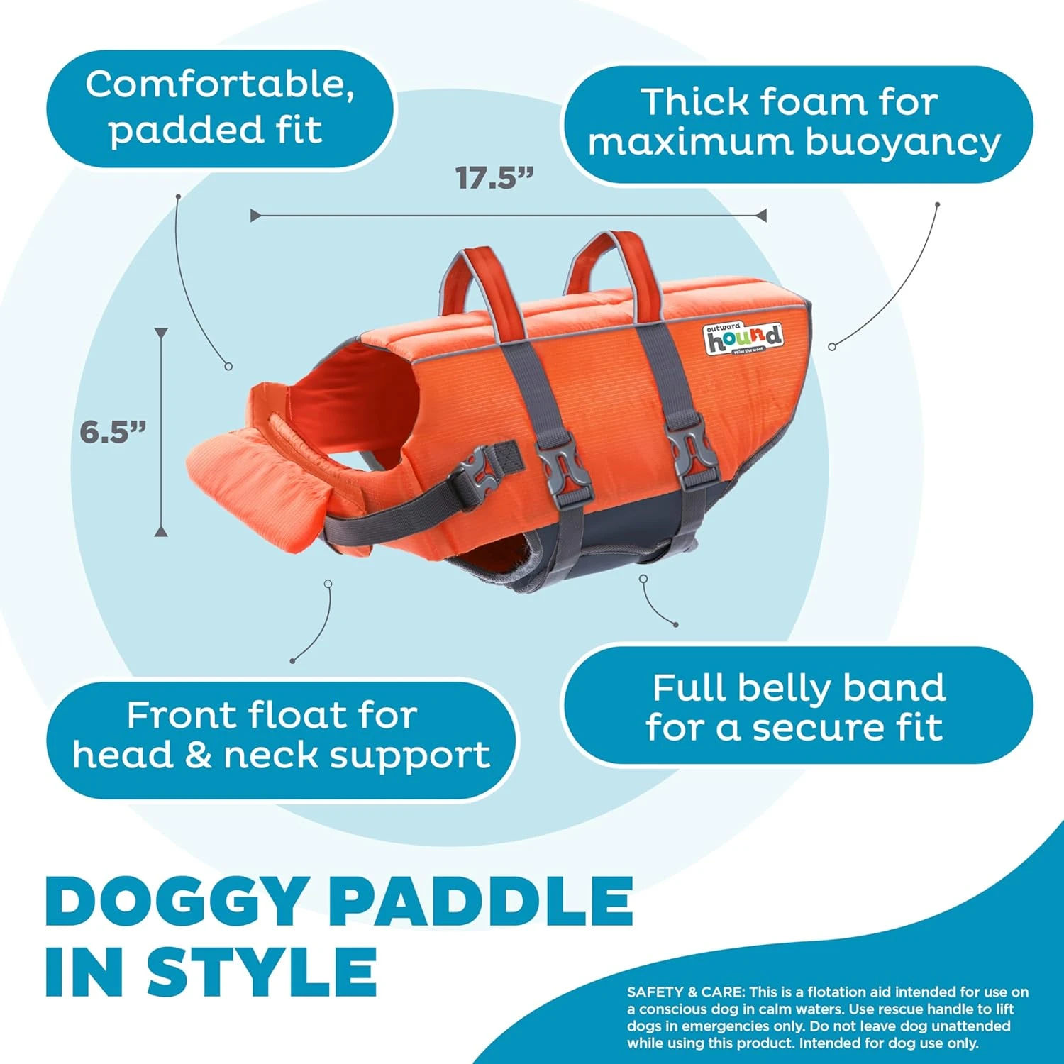 Outward Hound Granby Splash Orange Dog Life Jacket, Large
