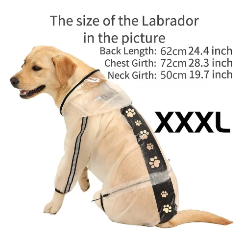 Olsa Dog Raincoat, Dog Hooded Slicker Poncho, 4 Legs Dog Rain Jacket with Reflec