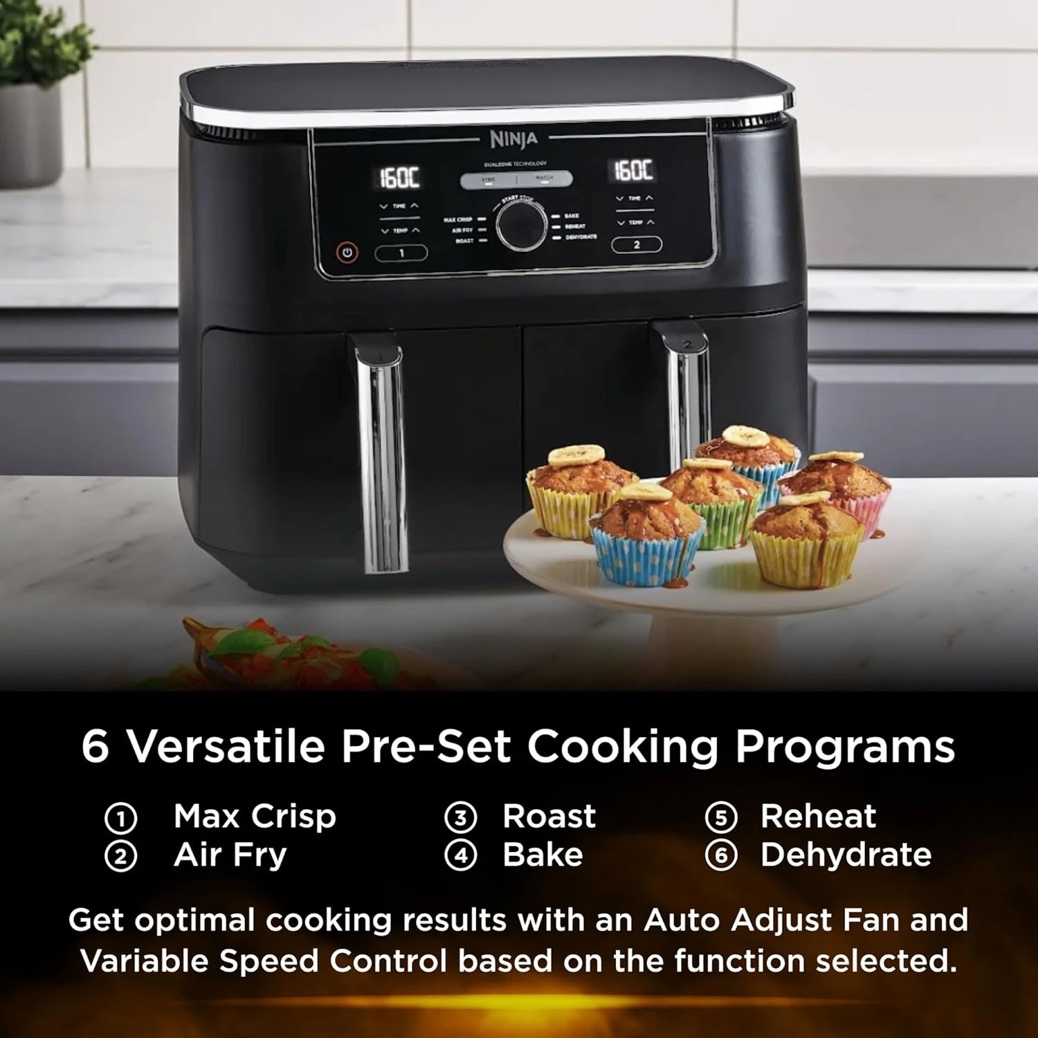 Ninja Foodi Dual Zone Air Fryer 2 Drawers, 6 Cooking Functions, 9.5L Capacity, B