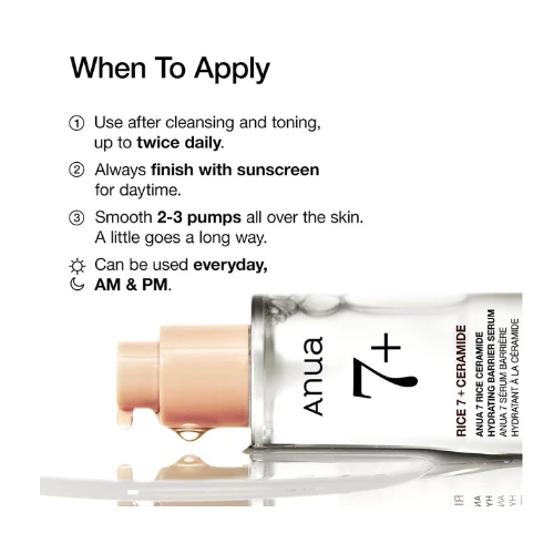 ANUA Rice Ceramide 7 Hydrating Barrier Serum, Brightening, Hydrating Serum for F