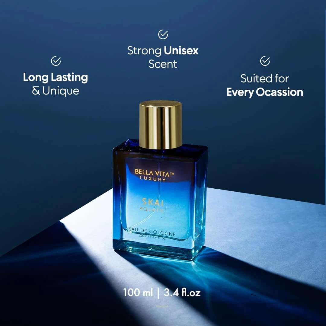 BellaVita Luxury SKAI Aquatic Cologne for Men | Fresh Bergamot & Pink Pepper Sce