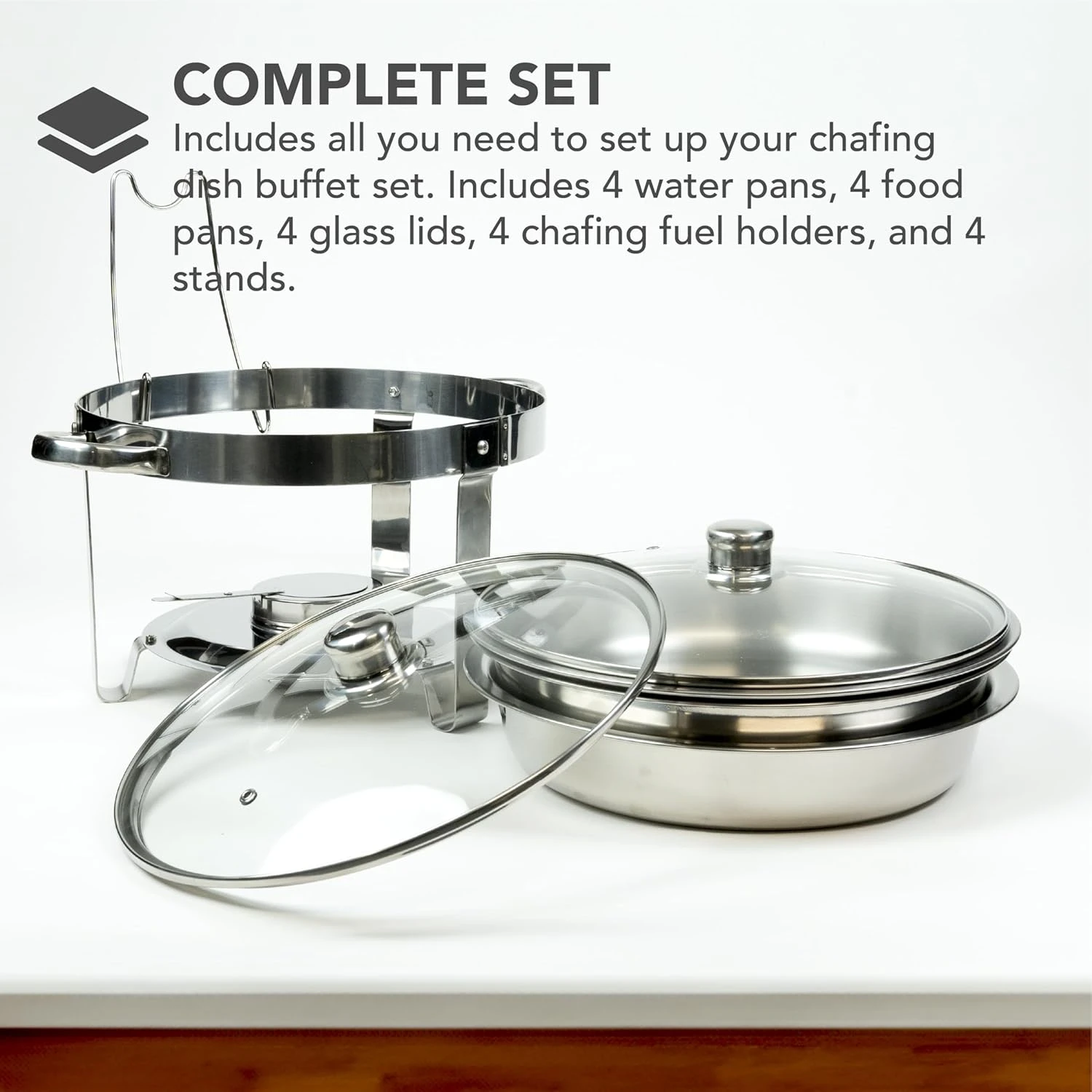 Alpha Living Chafing Dish Buffet Set of 4 – Complete Stainless Steel Chaffe Buff