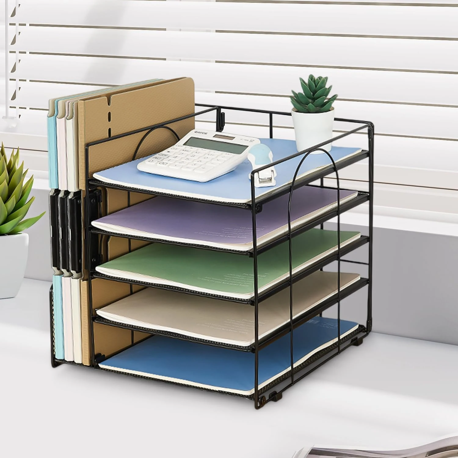 SPNOR Desk Organizers and Accessories, 5-Tier Paper Letter Tray Organizer with F