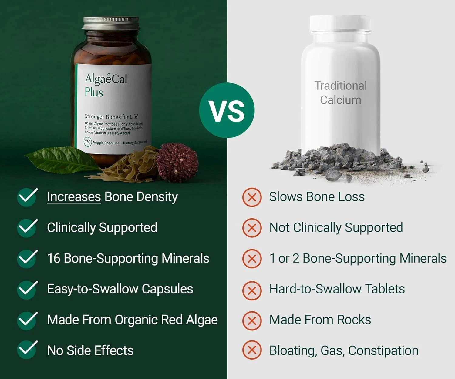 ALGAECAL Plus - Organic Red Algae Calcium Supplement, Vitamin K2 MK7 (100mg), Vi