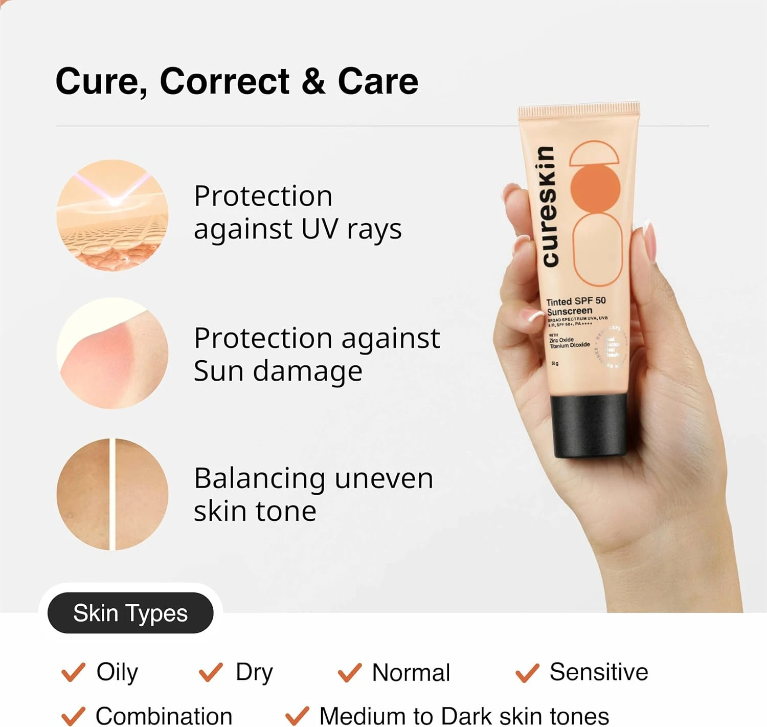 Cureskin Mineral Sunscreen Matte Finish Tinted SPF 50 PA++++ | Broad Spectrum Su