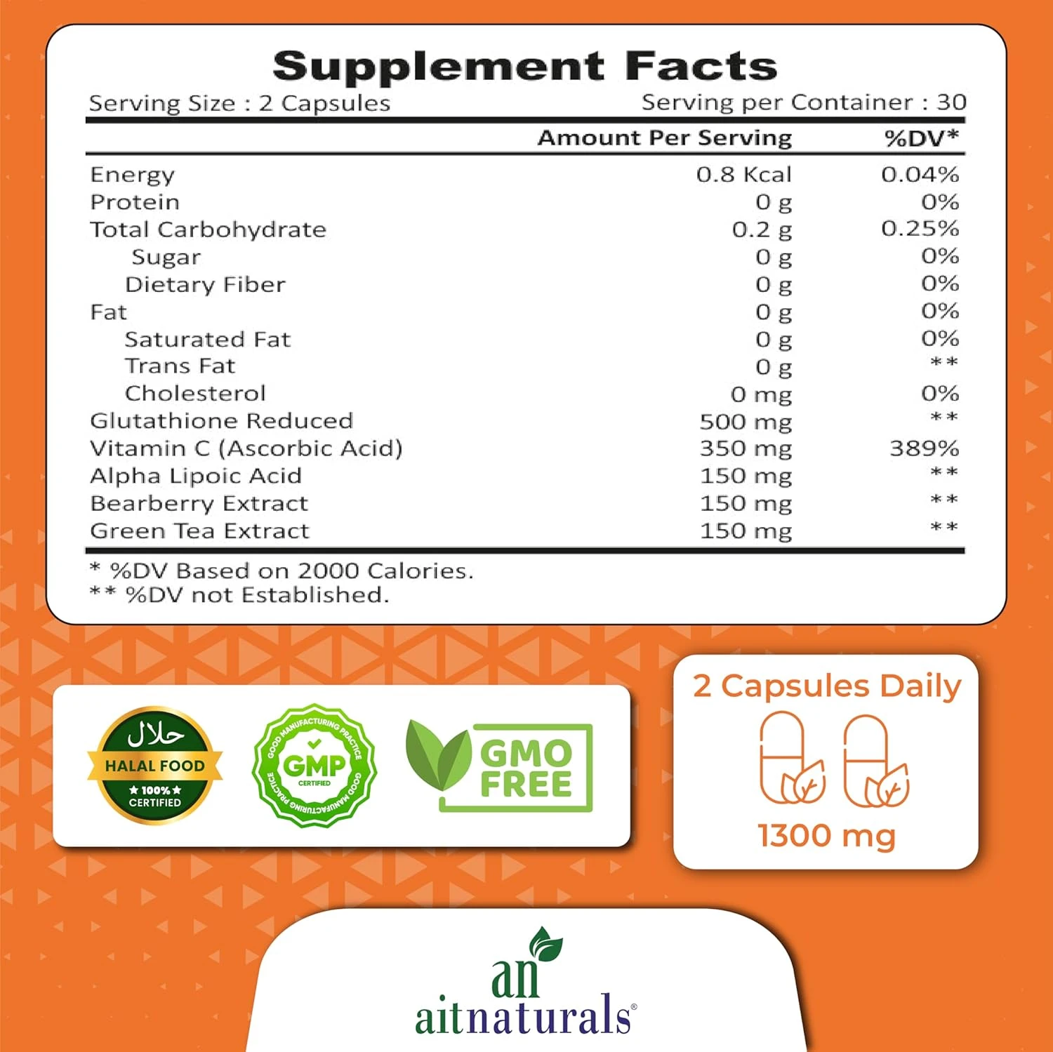 Aitnaturals Glutathione Complex (1300mg)- 60 Capsules Advanced Antioxidant Formu