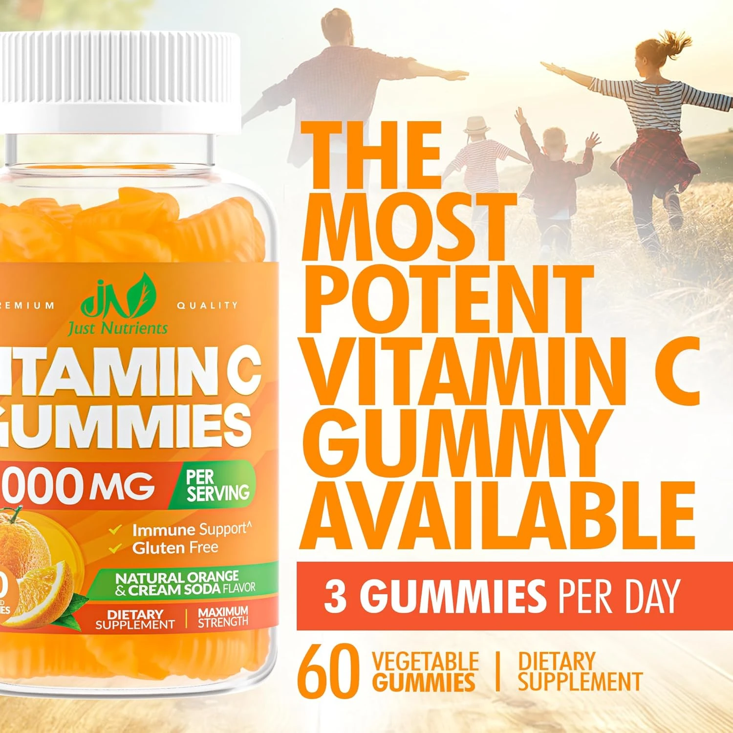 Vitamin C Gummies 1000mg for Adults & Kids – Chewable Multivitamin with Zinc for