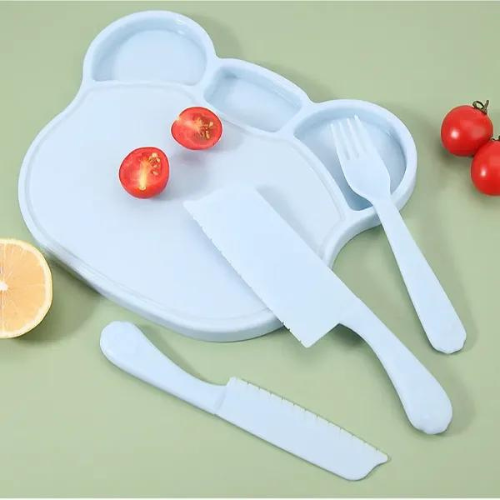 Cartoon Design Food Grade Children Feeding Plate Knife Fork Kindergarten Learnin